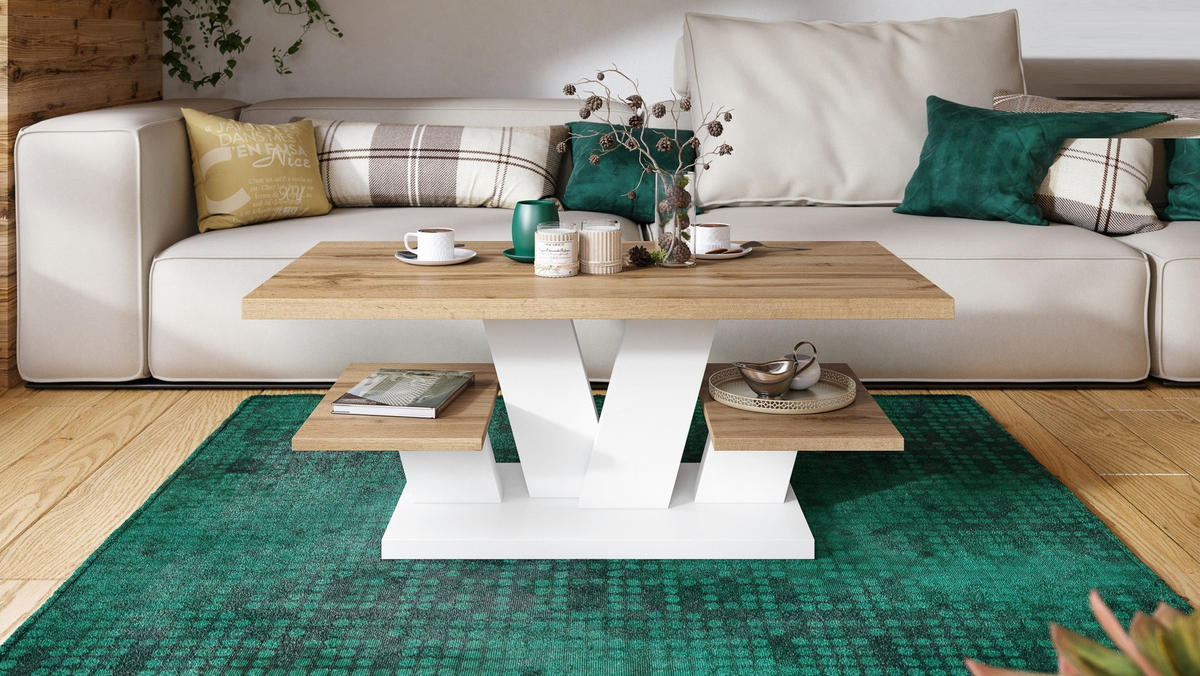 COUCHTISCH rechteckig Eiche Wotan - Weiß matt 110/60/45 cm - Eiche Wotan/Weiß, Holzwerkstoff (60/110/45cm) - designimpex