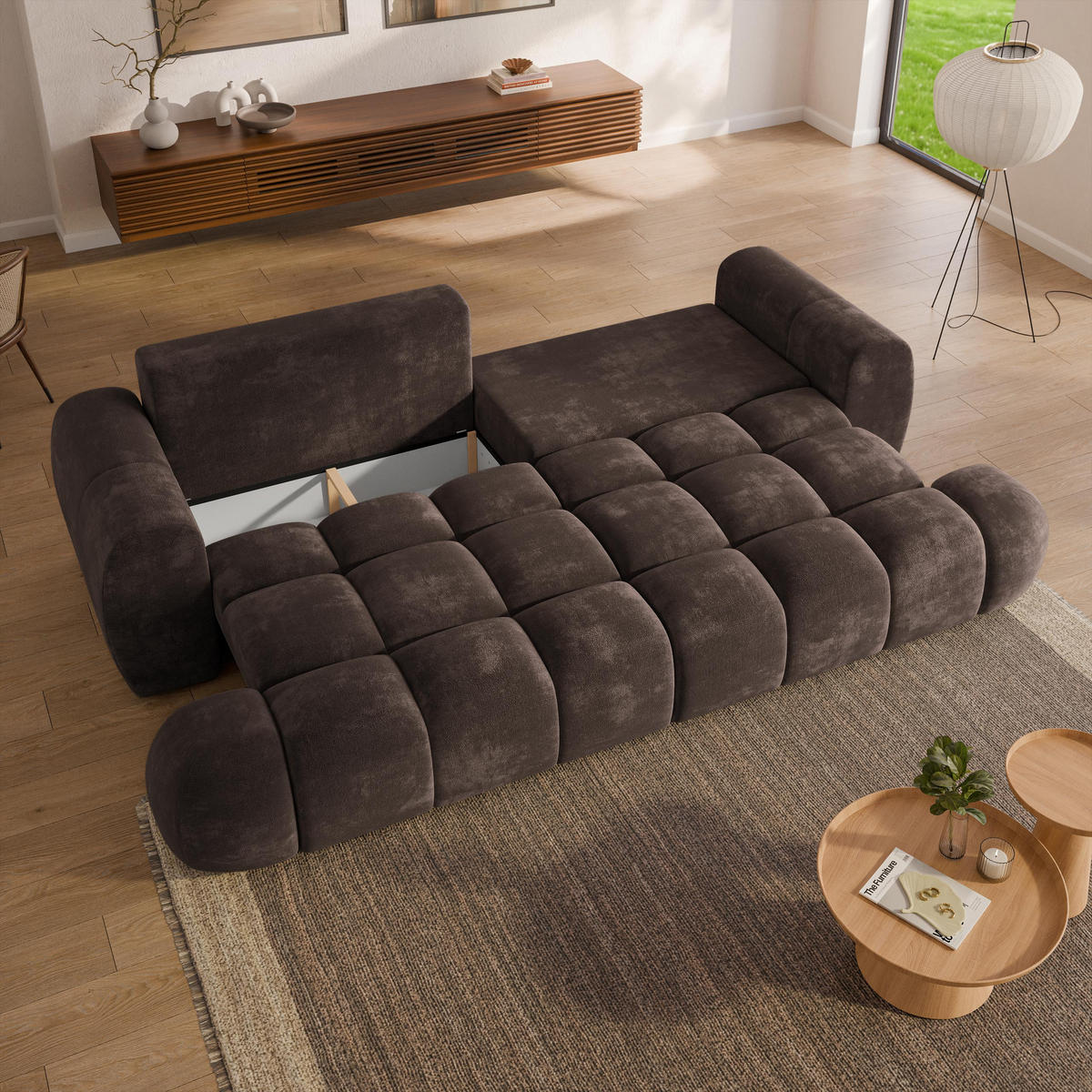 BETTSOFA DAFNE Braun Chenille-Stoff mit Schlaffunktion - Braun, Textil (300/88/113cm) - MASSENO