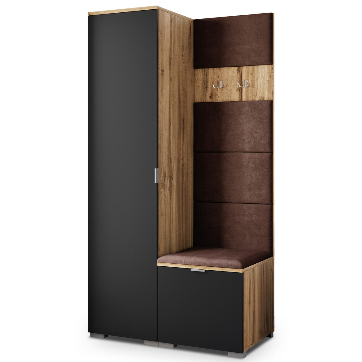GARDEROBENSCHRANK LORI 95/181/51 cm Modern Garderobe-Set Eiche Wotan - Eiche Wotan/Schwarz, Holzwerkstoff (95/181/51cm) - MASSENO