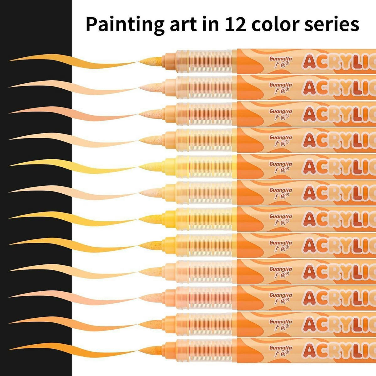ACRYLSTIFTE Set 12 Farben Hauttöne & Macaron Brush Tip Wasserfest - Multicolor, Kunststoff (1/1/14cm)