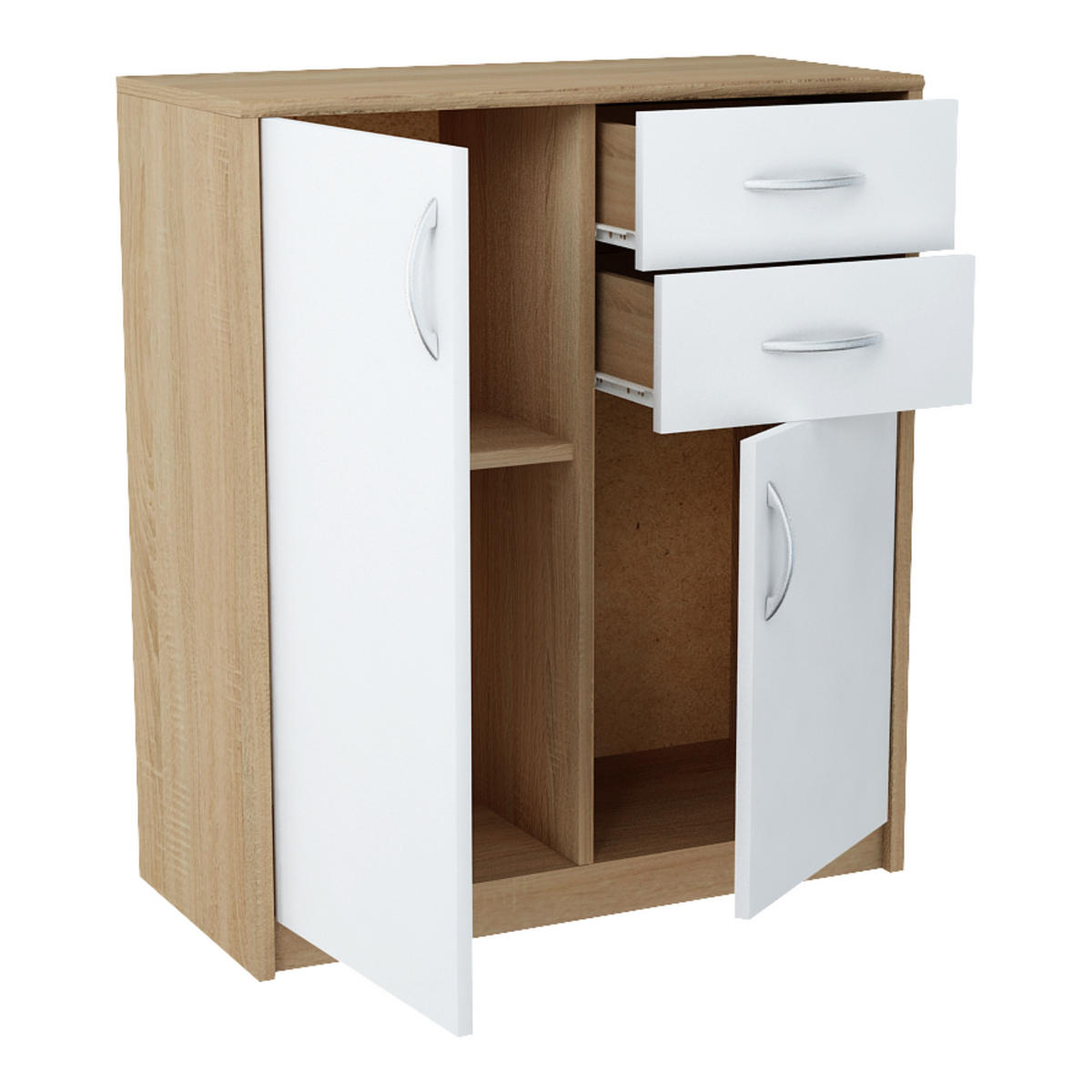 KOMMODE mit 2 Schubladen und 2 Türen - Eichefarben/Weiß, Holzwerkstoff (74/85/35cm) - Home Collective