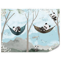 FOTOTAPETA Pre Detskú Izbu Pandy V Hojdacích Sieťach Rozprávkový Les Kvety Hory 450 x 315 cm - čierna/sivá, papier (450/315cm) - Muralo