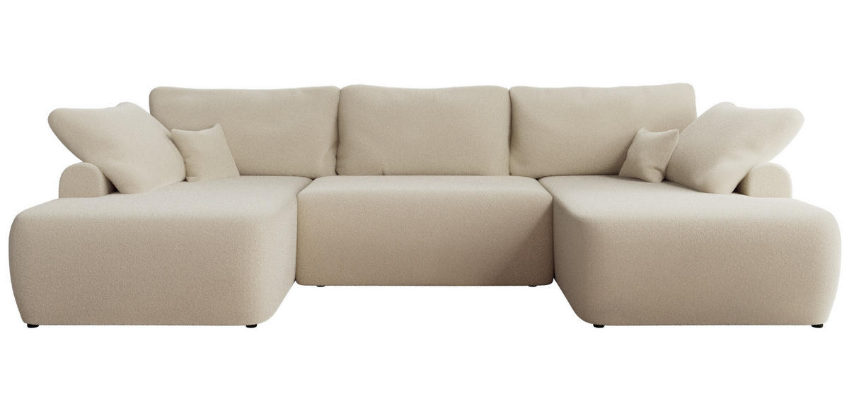 WOHNLANDSCHAFT CUBO U Beige Boucle - Beige/Schwarz, Kunststoff/Textil (370/100/187cm) - MKS