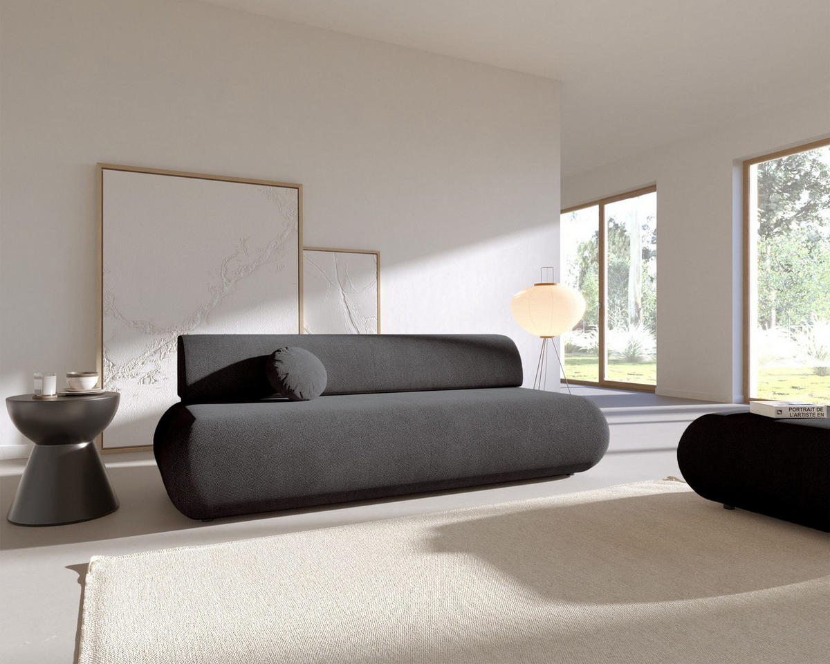 3-SITZER SCHLAFSOFA Graphit Chenille - Schwarz, Kunststoff/Textil (214/74/100cm) - Selsey