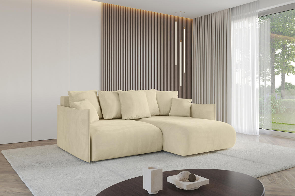 ECKSOFA Ottomane rechts ONESK-L 216x177x72 Beige Velours - Taupe/Beige, Holzwerkstoff/Kunststoff (177/216cm) - ALTDECOR