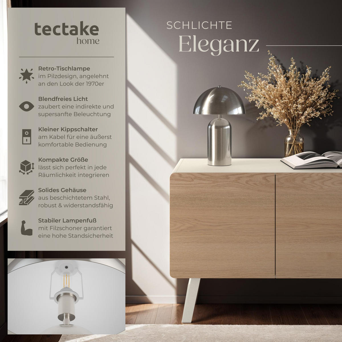 RETRO-TISCHLAMPE Altea,25 x 37 cm,Nickel matt - Nickelfarben, Metall (25/25/37cm) - tectake