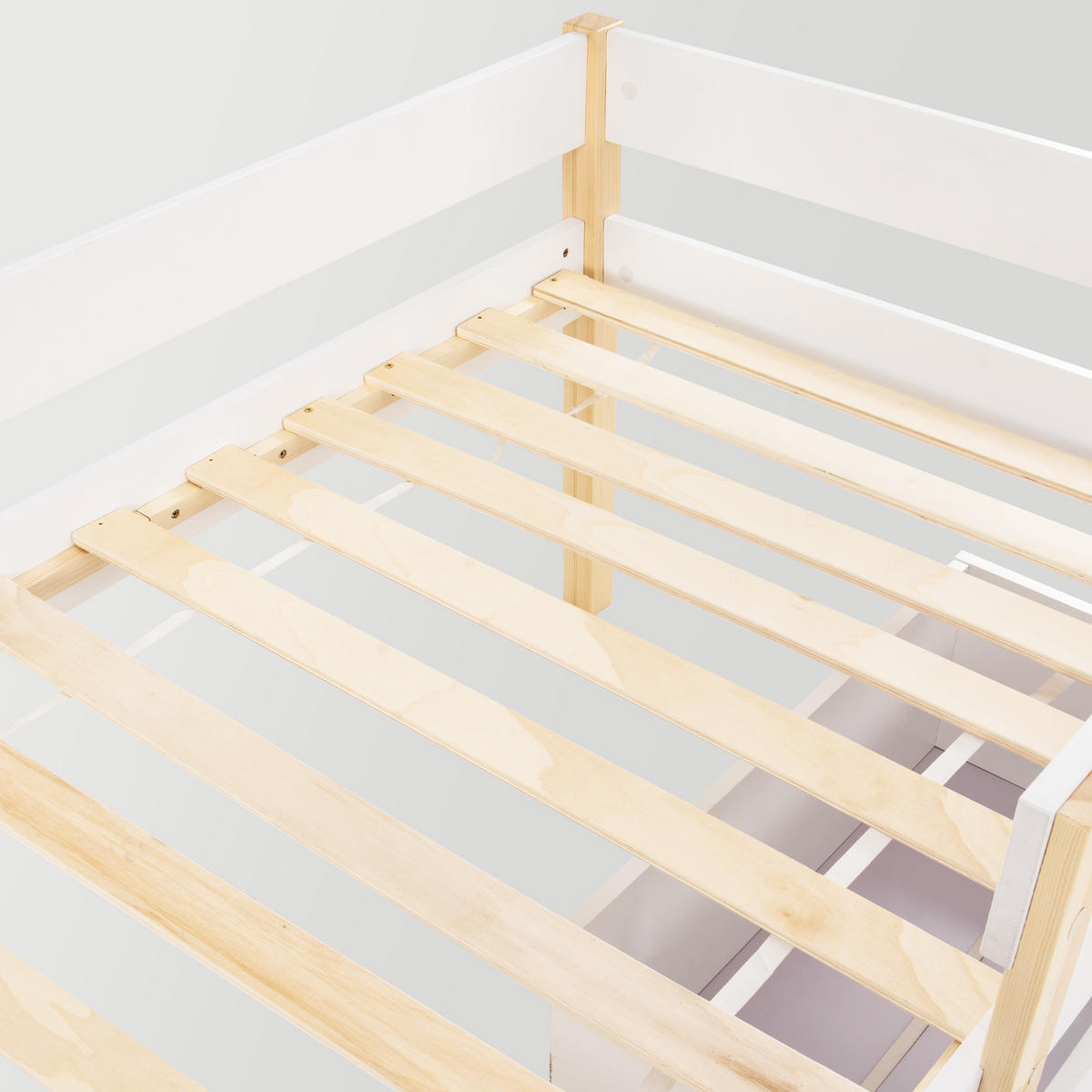 KINDEREINZELBETTEN aus Massivholz 90x200 cm in Weiß mit Schubladen & Rausfallschutz - Weiß, Holz (90/200cm) - Modfu