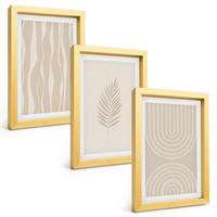 BILDER SET 3er Set - 20x30 cm Goldrahmen - Beige Pflanzenmuster - Goldfarben, Kunststoff (20/30cm) - TULUP