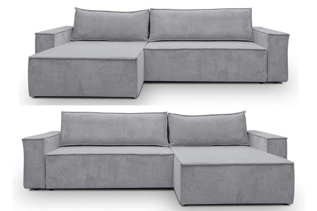 ECKSOFA HUGO XL Schlaffunktion und Bettkasten Cord-Stoff (Grau) - Grau, Textil (274/142cm) - VENASI MÖBEL