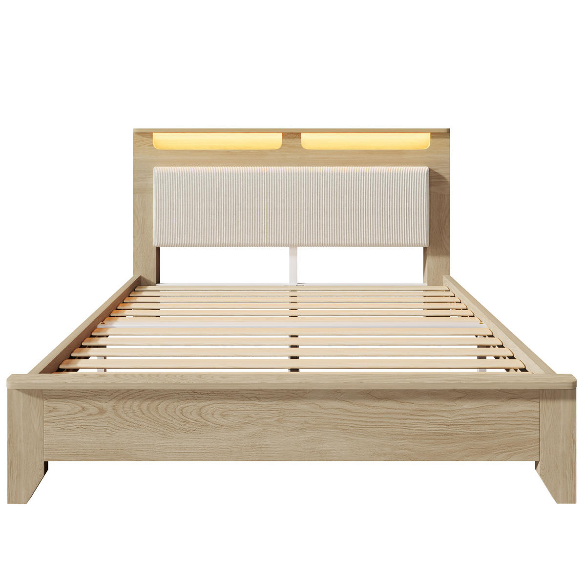 POLSTERBETT aus Cordstoff 160x200 cm in Beige mit LED-Beleuchtung & Matratze - Beige, Textil (160/200cm) - Modfu