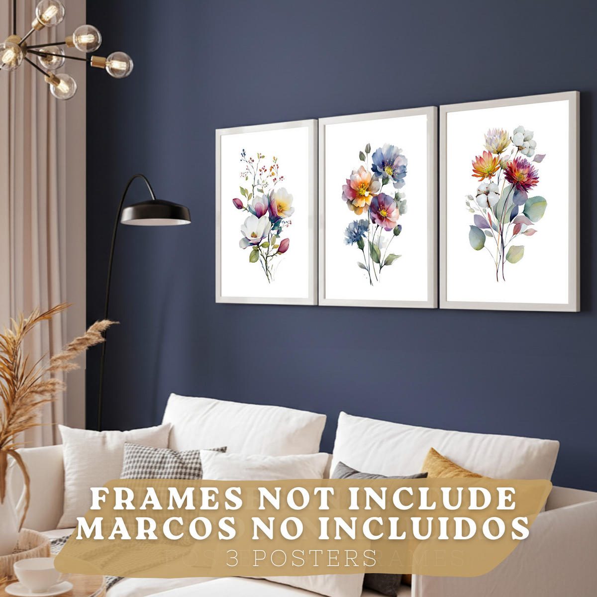 PLAKAT Sada 3 botanických uměleckých tisků. Květinové nástěnné umění. Moderní minimalistický květinový nástěnný PLAKAT. Velikost Bezrámové A4 - čirá, papír (21/29.7/3cm) - Nacnic