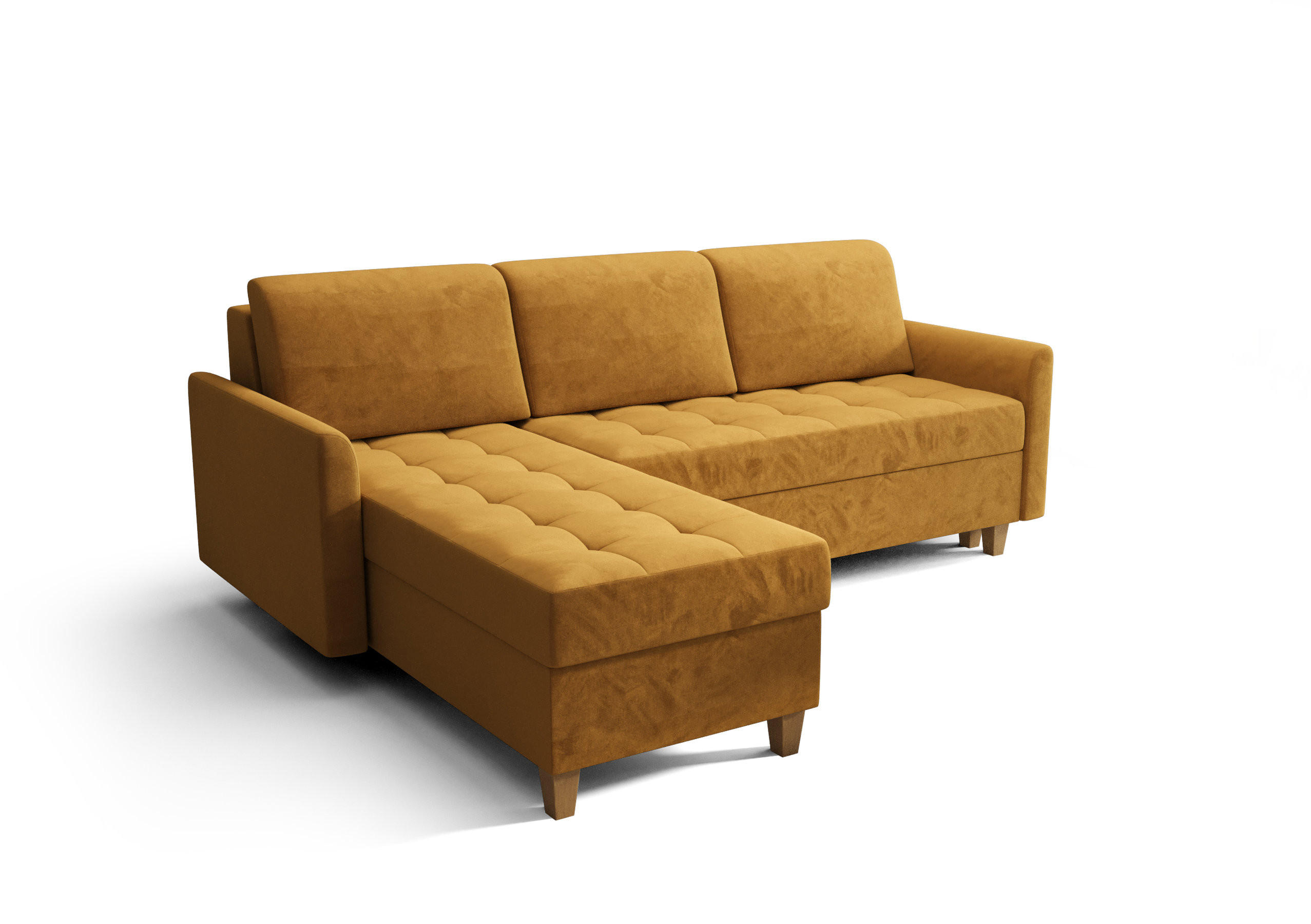 ECKSOFA KONGO RBN08, Eckcouch in L-Form mit Schlaffunktion, Farbe: Gelb, Velourstoff, Ottomane Links - Gelb, Textil (240/180cm) - O-Sofa