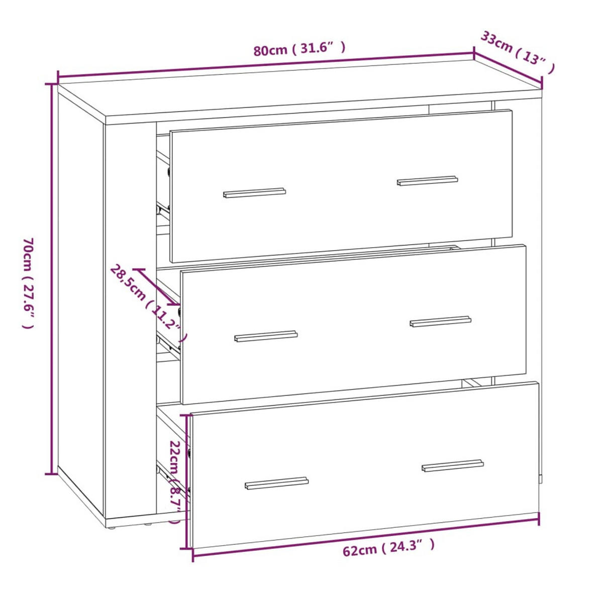 HIGHBOARD Sonoma-Eiche Holzwerkstoff - Braun, Holzwerkstoff (33/70/80cm) - vidaXL