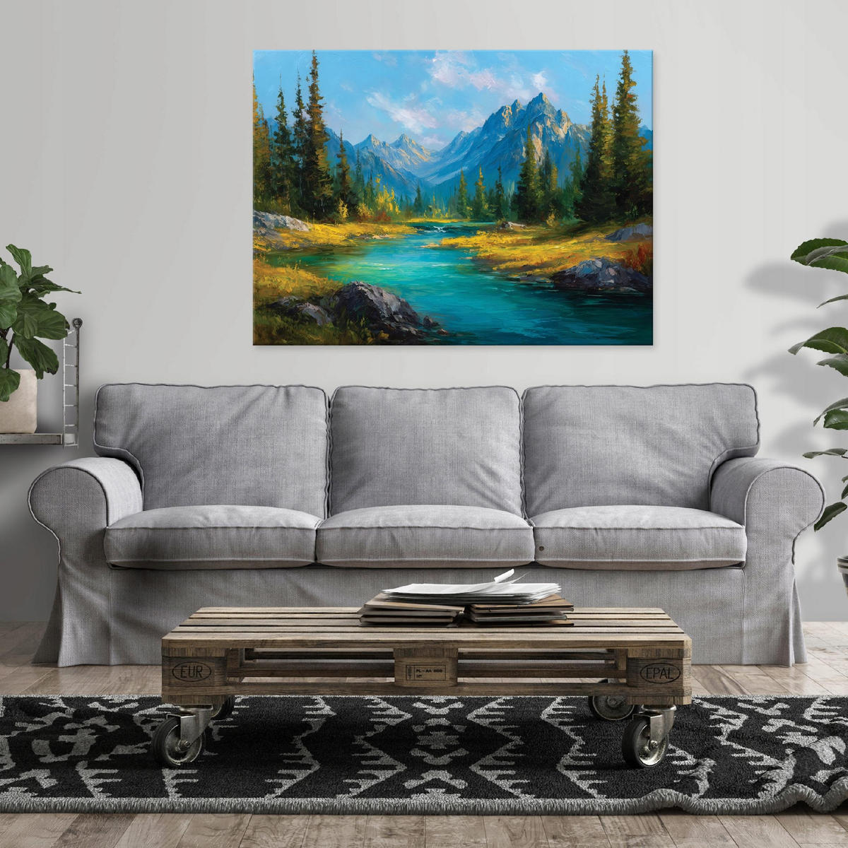 LEINWANDBILD Gebirge Landschaft Blau 60x40 cm - Multicolor, Holzwerkstoff (60/40cm) - Wallarena