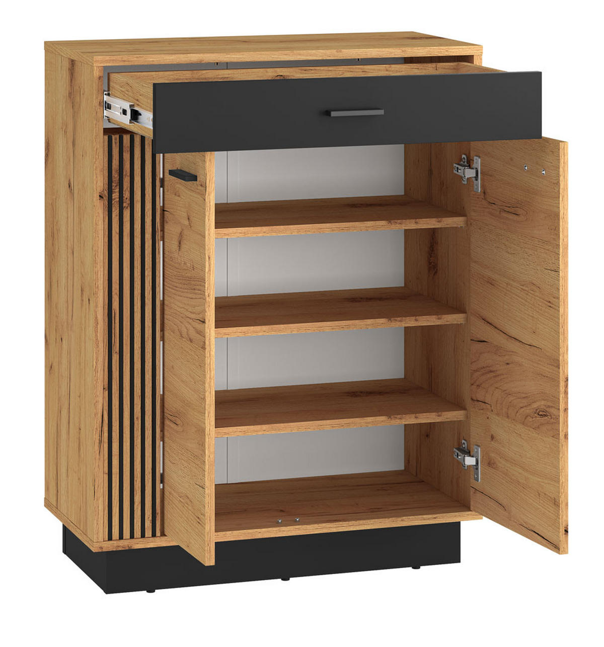 SCHUHSCHRANK Vasco Gold Craft Eiche / Schwarz 70 / 34 / 91cm - Eichefarben/Schwarz, Holz/Holzwerkstoff (70/91/34cm) - Feldmann-Wohnen