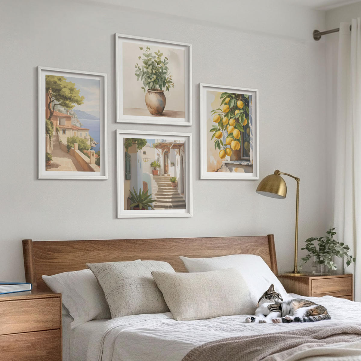WANDBILDER 4er-Set - 50x50 cm & 40x60 cm Weißer Rahmen - Blumen in einer Vase, ein Meer aus Zitronen - Weiß, Kunststoff (50/50cm) - ArtPrintCave