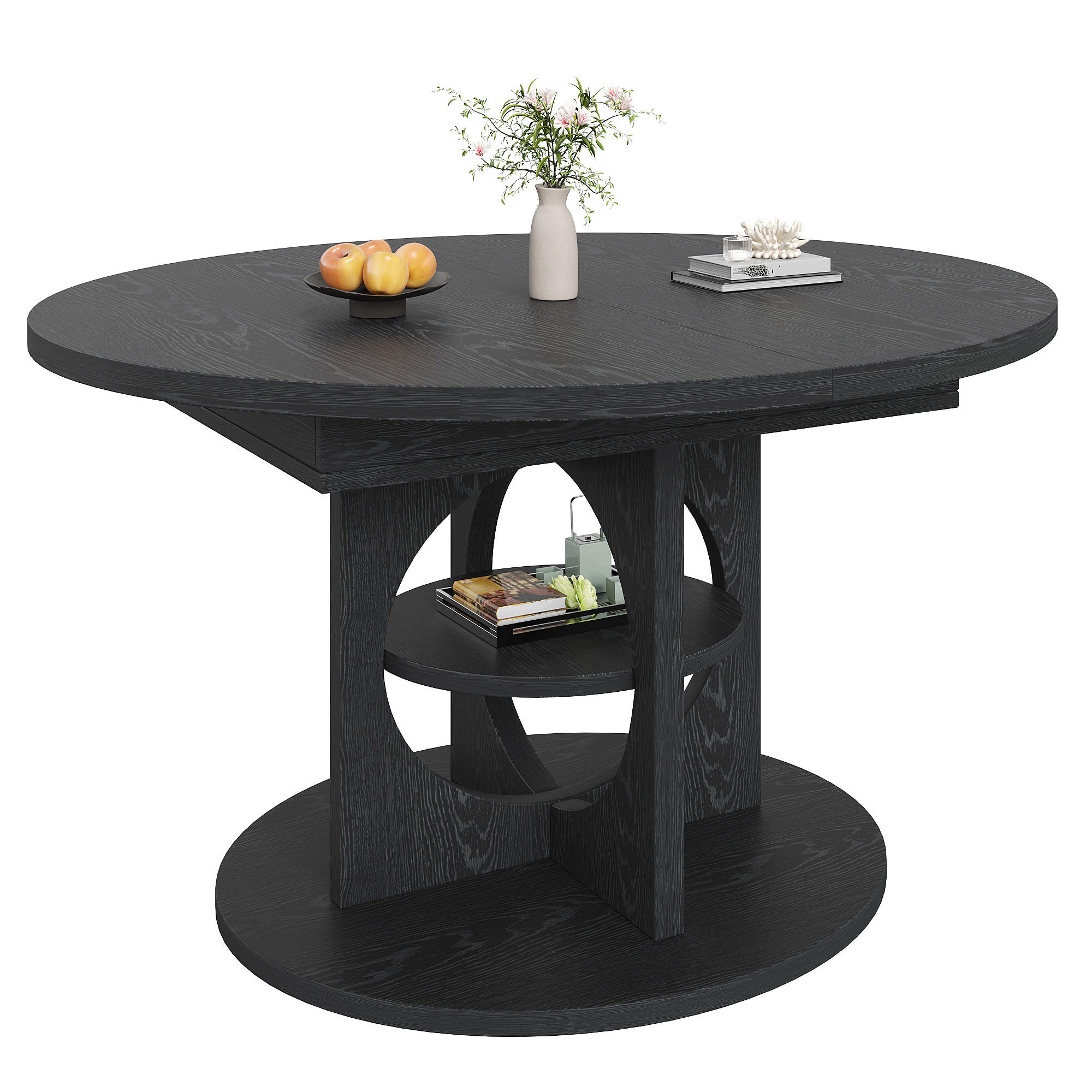 ESSTISCH Ausziehbar 110-150Cm Rund Oval Stauraum Schwarz - Schwarz, Holzwerkstoff (110/110/76cm) - FLIEKS