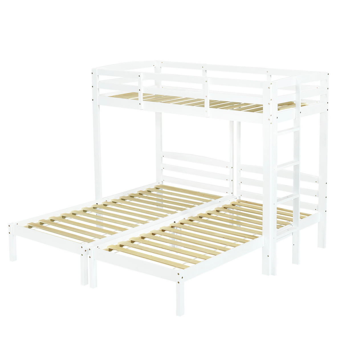 ETAGENBETT aus Kiefer 90x200 cm Weiß mit Seitenleiter, Dreierbett für Kinder und Jugendliche - Weiß, Holzwerkstoff (90/200cm) - Modfu