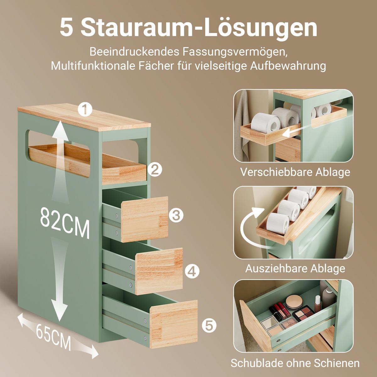 NISCHENREGAL mit Rollen, Grün - Grün, Holz/Holzwerkstoff (23/82/65cm) - SoBuy