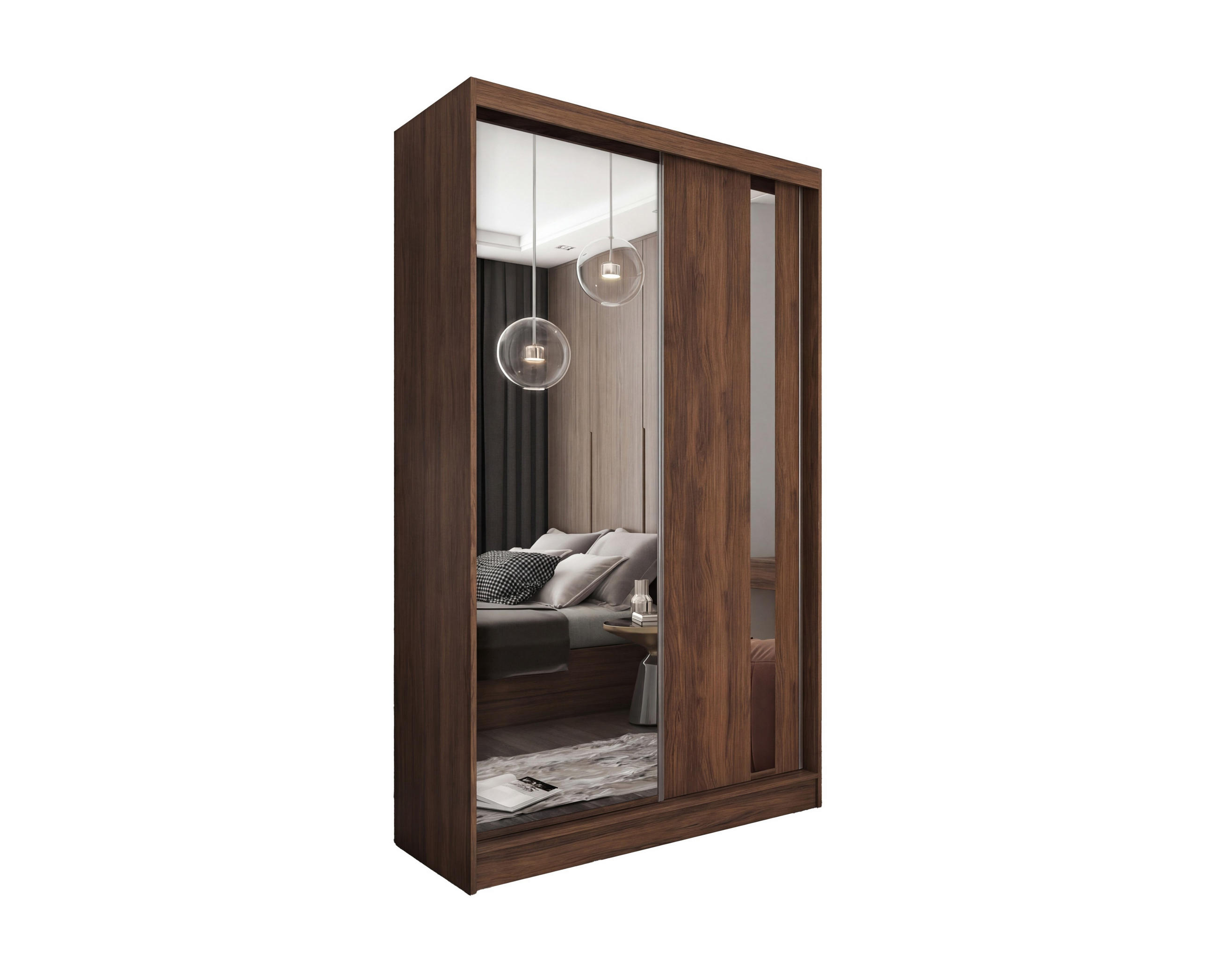 SCHWEBETÜRENSCHRANK Gabo 120 cm mit Spiegel, 2-türig, Nuss Warmia - Dunkelbraun, Kunststoff (120/216/61cm) - Margaret Hadas24