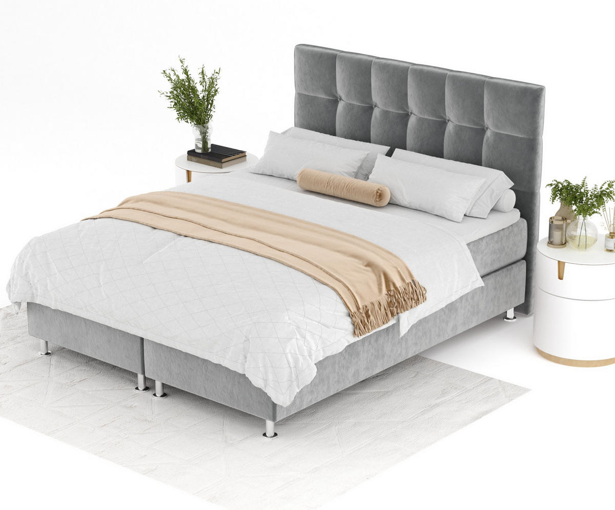 BOXSPRINGBETT Chanton Grau 140/200 cm mit Latex-Topper - Silberfarben/Grau, Holz/Holzwerkstoff (140/200cm) - Maison de Reve