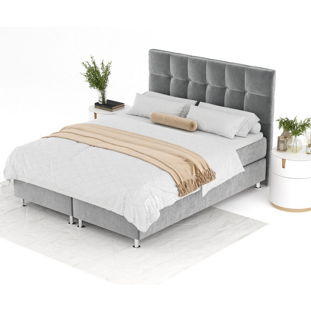 Thumbnail - Maison de Reve Boxspringbett, Grau, Textil, Buche, Kiefer, H3, Höhe ca. 21 cm, 200x200 cm, Oeko-Tex® Standard 100, FSC 1...