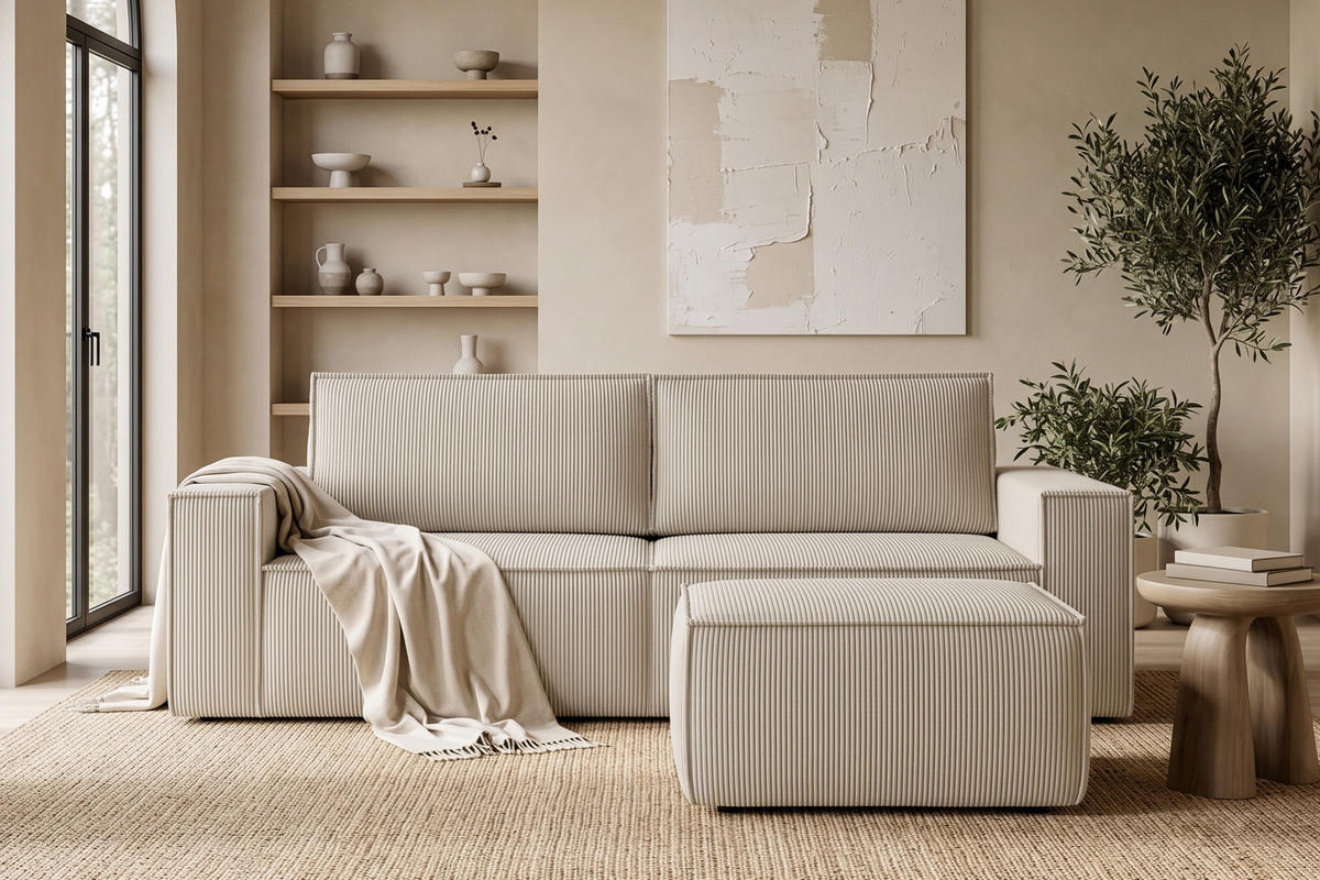 SITZPOUF NAPI gefederte Sitzfläche, creme - Creme/Schwarz, Textil (83/45/83cm) - KONSIMO®