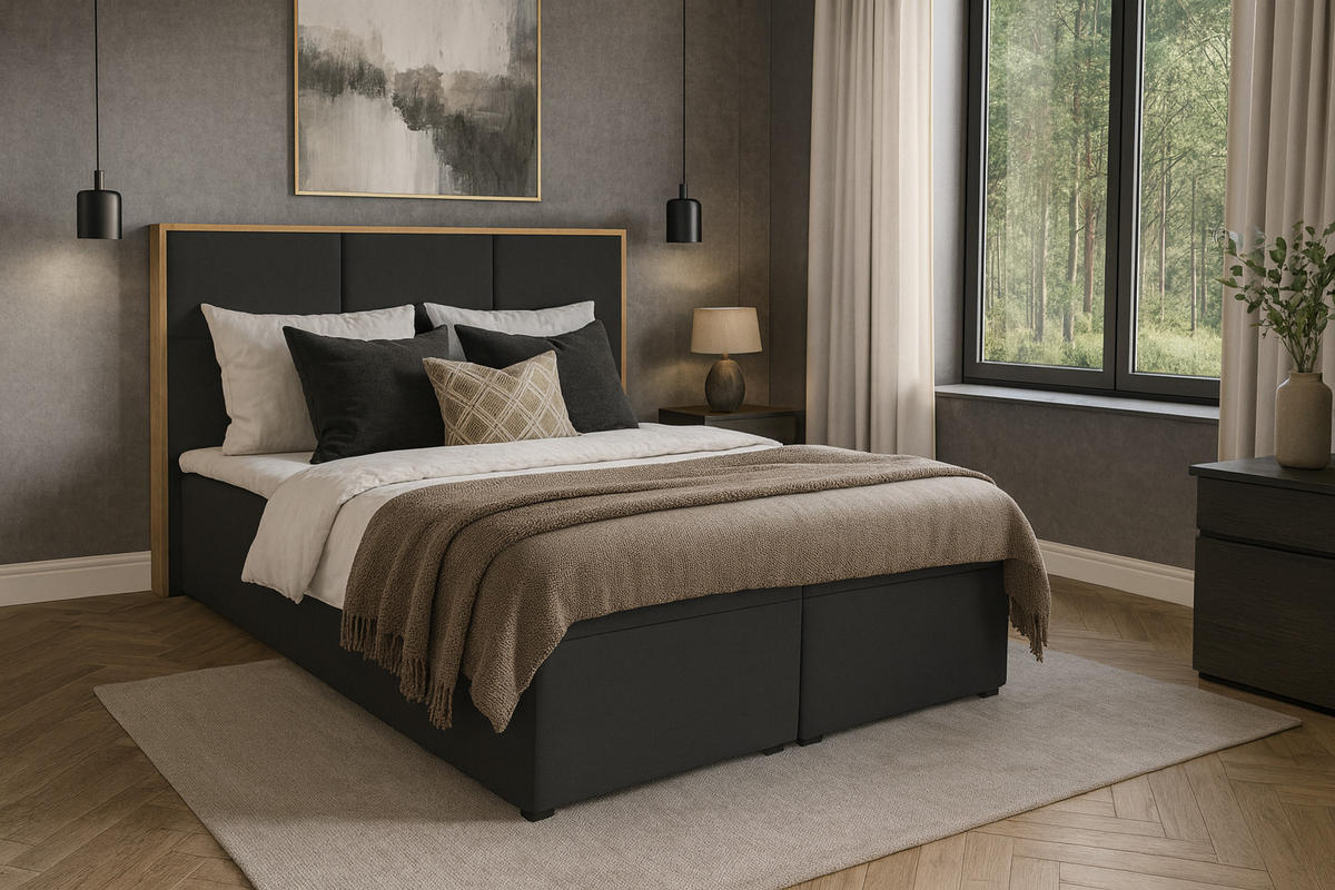 BOXSPRINGBETT ELMA mit Topper und Bettkasten, Anthrazit, 200x200 cm - Anthrazit, Textil (200/200cm) - KS Home Concept