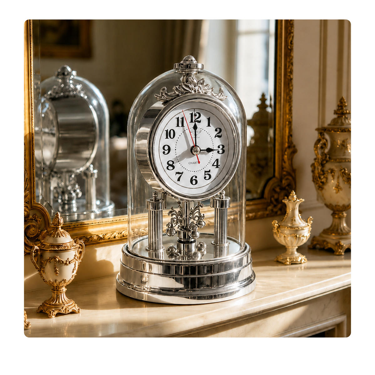 TISCHUHR Silber Retro Quarz Kunststoff 17x11 cm - Silberfarben, Kunststoff (11/17/11cm) - Relaxdays