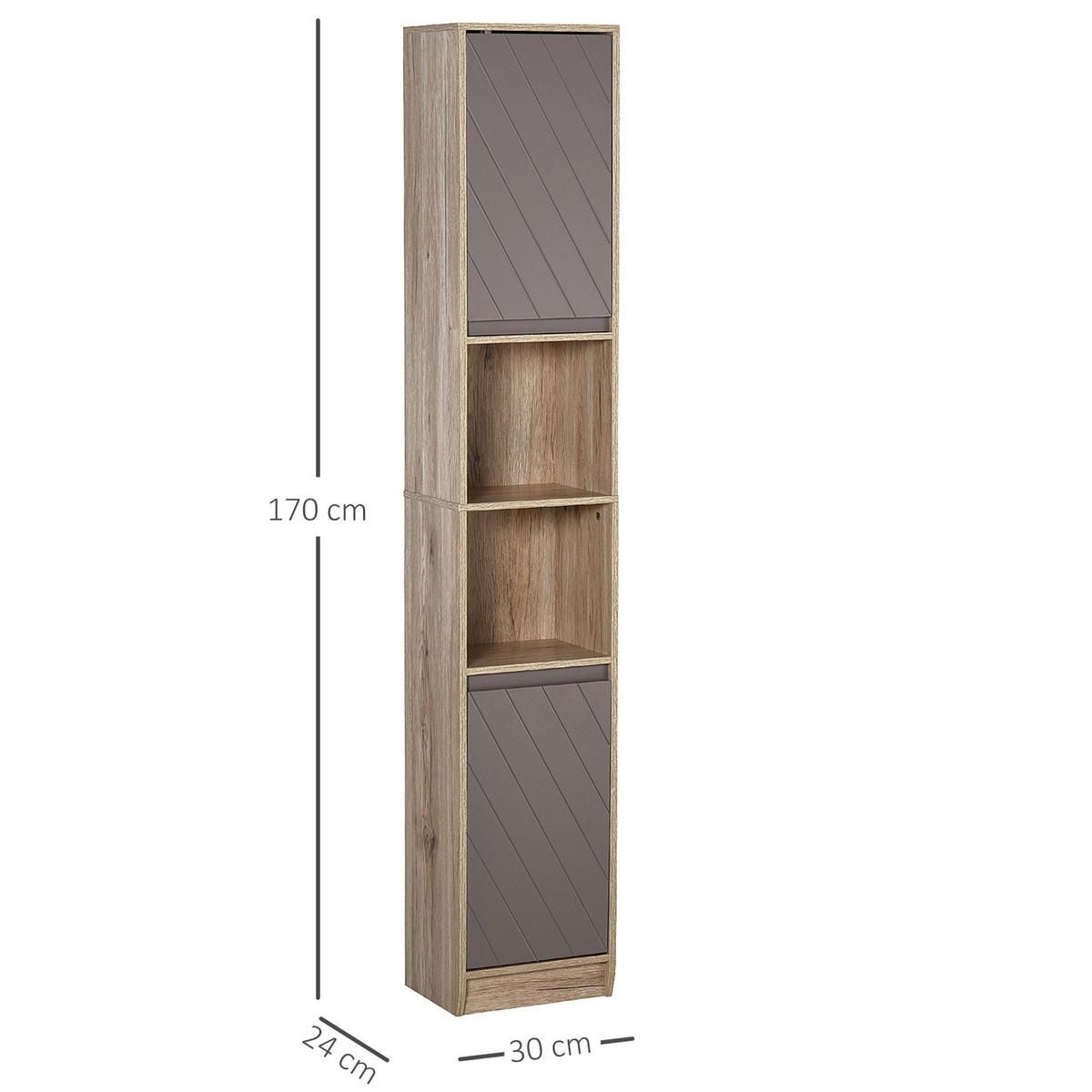 HOCHSCHRANK DE-12330 30/24/170 cm Eiche hell / Grau - Grau, Holzwerkstoff (24/170/30cm) - ComfortXL