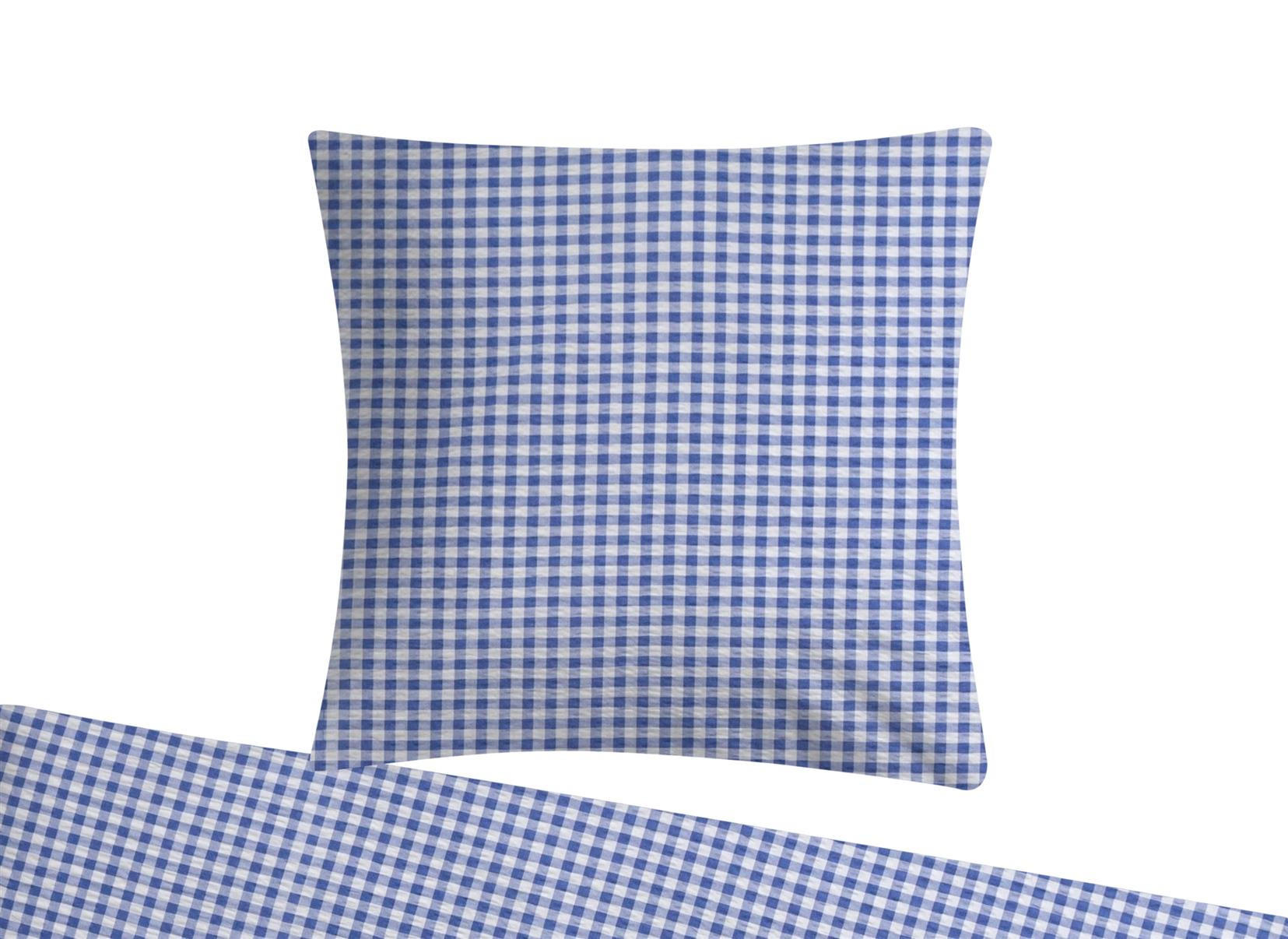 SEERSUCKER-BETTWÄSCHE 135x200 Kariert Sommer Bettbezug Bügelfrei aus 100% Baumwolle, Bettbezüge Karo Muster Blau - Weiß, Textil (135/200cm) - Carpe Sonno