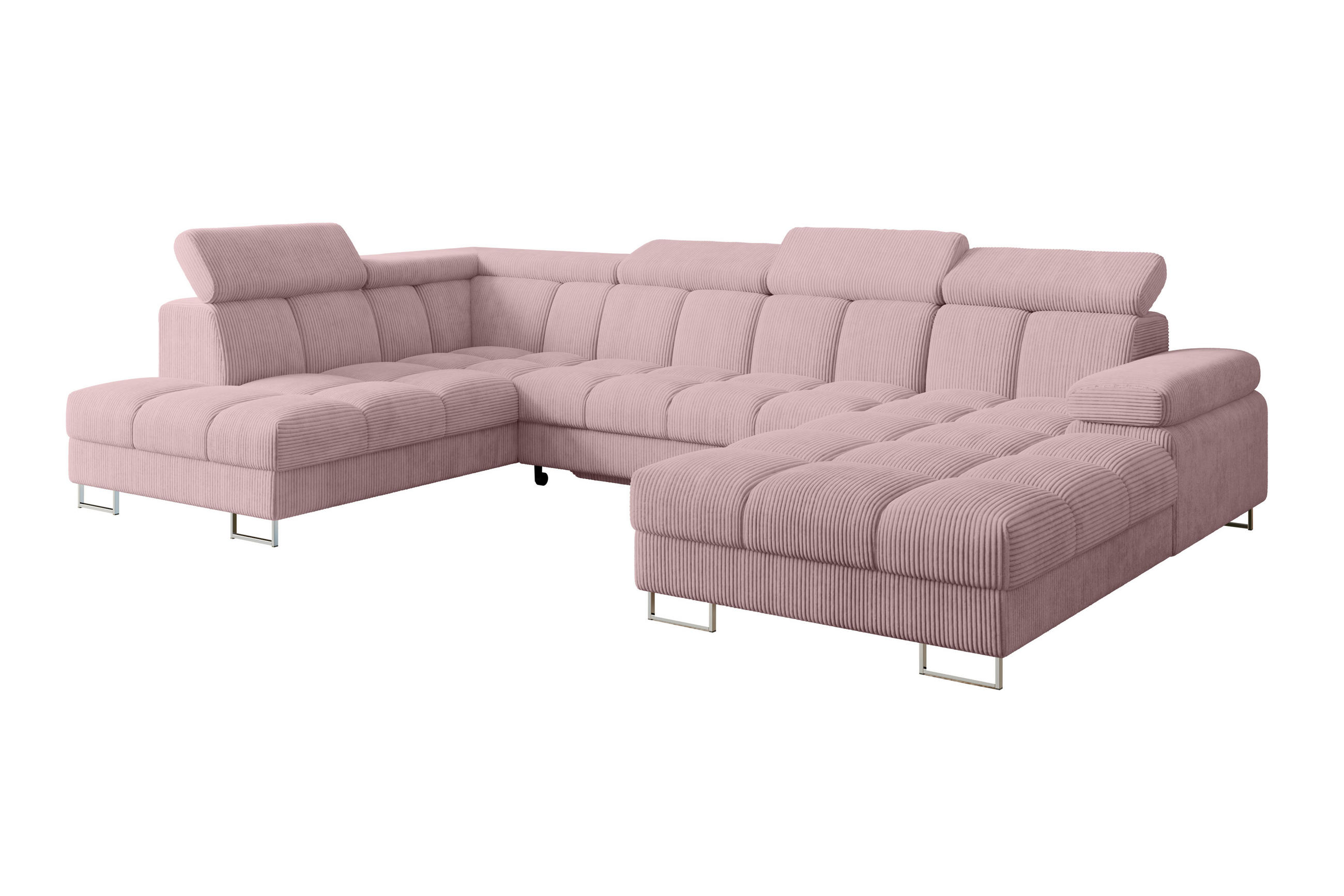 WOHNLANDSCHAFT mit Schlaffunktion und Bettkasten Ottomane Links COMA U 345x203x79 Rosa Cord - Rosa, Holzwerkstoff/Textil (345/79/203cm) - ALTDECOR
