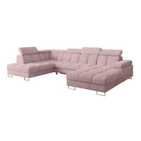 WOHNLANDSCHAFT mit Schlaffunktion und Bettkasten Ottomane Links COMA U 345x203x79 Rosa Cord - Rosa, Holzwerkstoff/Textil (345/79/203cm) - ALTDECOR