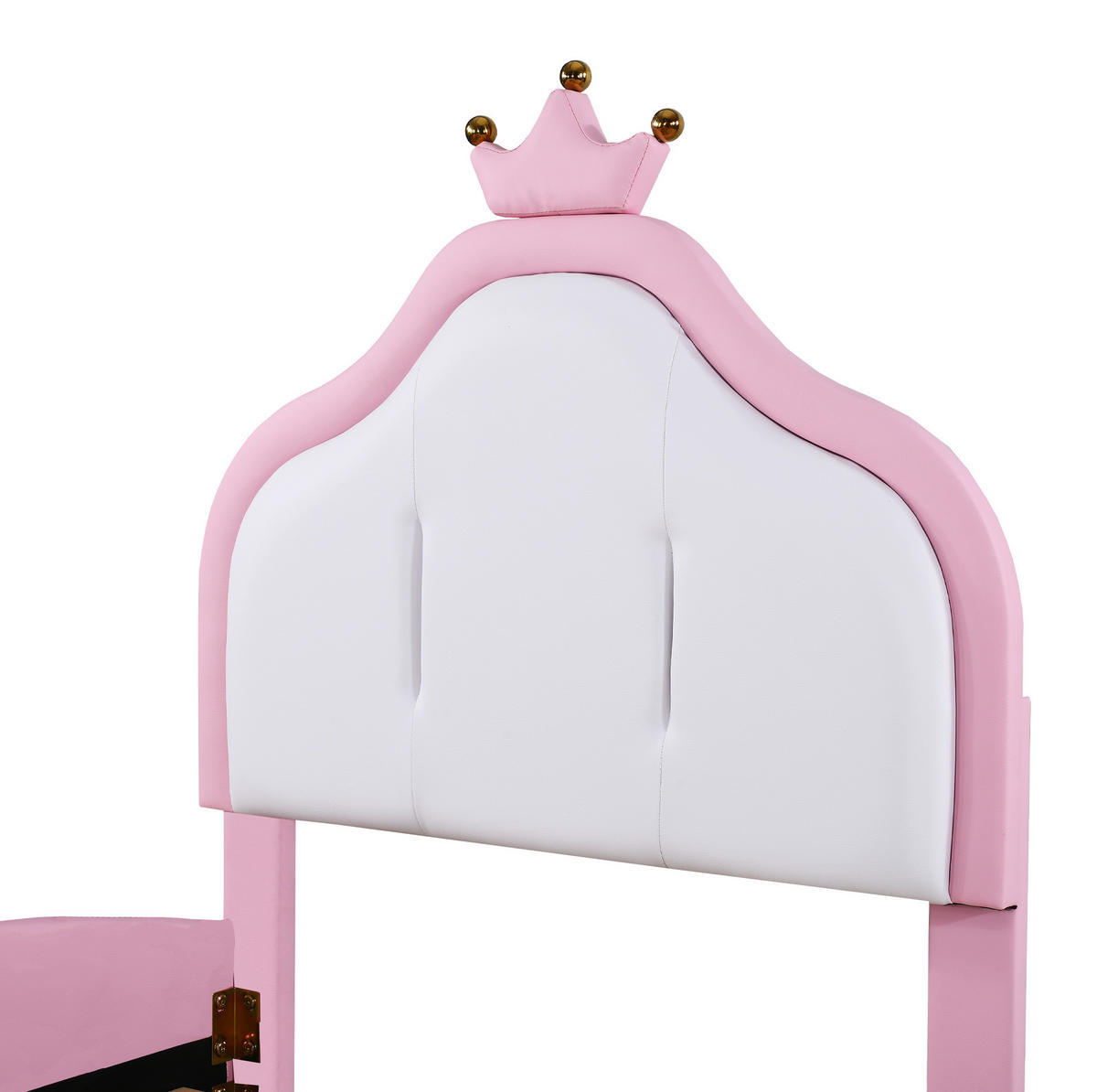 POLSTERBETT 90/200 cm mit Kronenkopfteil und kindgerechtem Design aus Kunstleder, Weiß/Rosa - Rosa, Textil (90/200cm) - Redom
