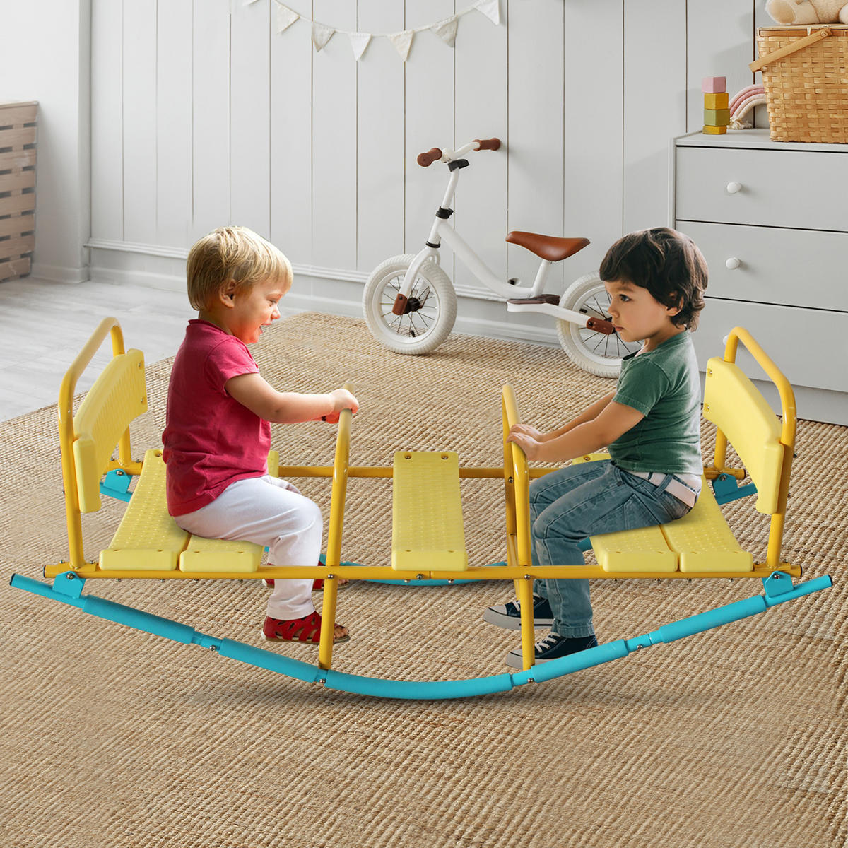 KINDERWIPPE 3-Sitzer Spielgerät Outdoor/Indoor - Blau, Metall (132/52cm)