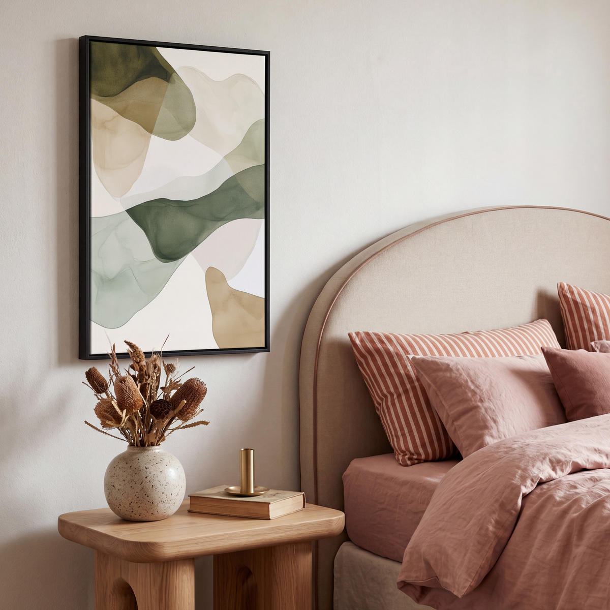 LEINWAND Bilder mit Rahmen - Japandi - Abstrakt - Grün - 40x60 - Salbeigrün, Textil (40/60cm) - MuchoWow