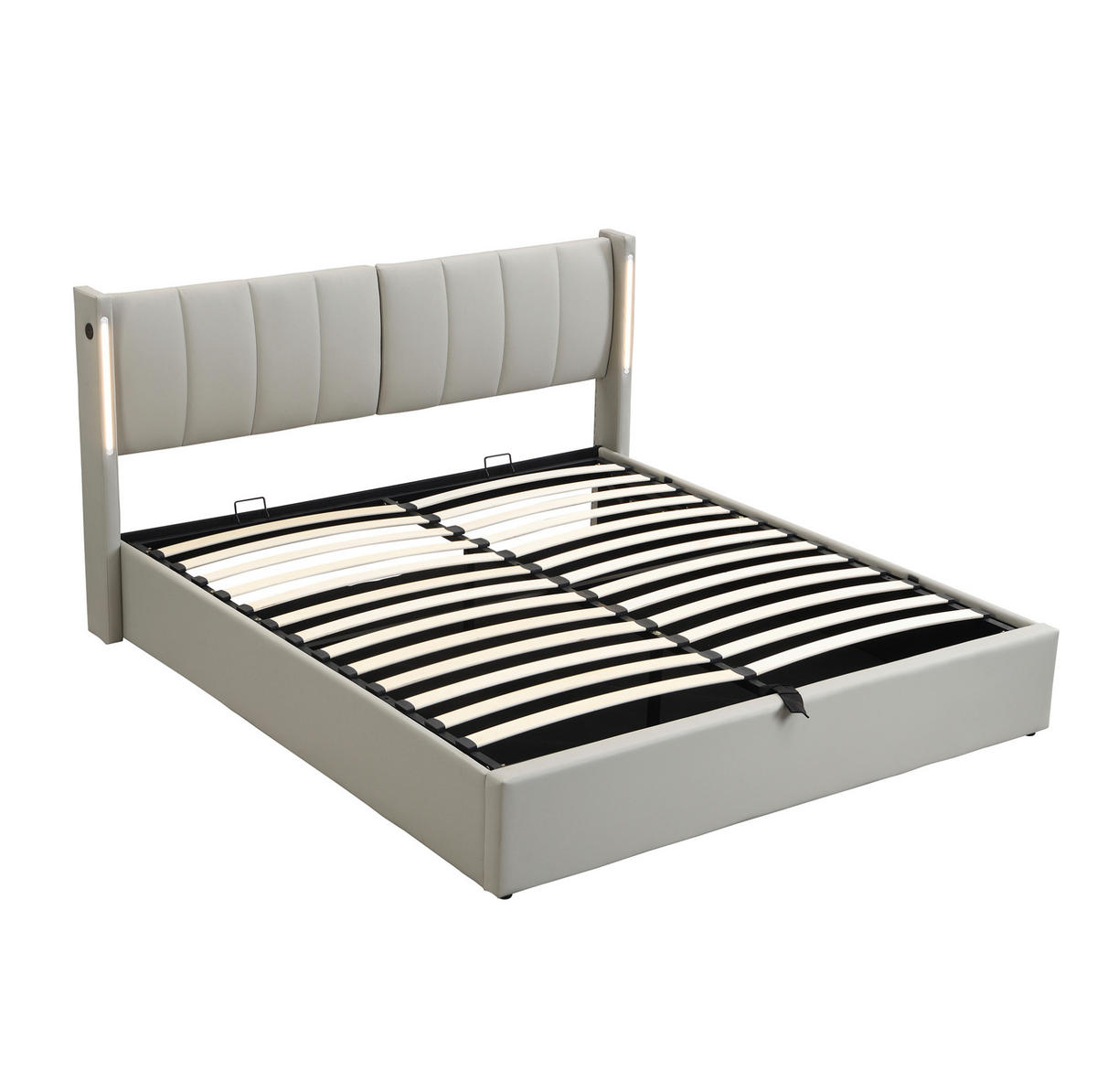 POLSTERBETT 140/200 cm Grau mit Stauraum und verstellbarem Kopfteil - Grau, Kunststoff (140/200cm) - OKWISH