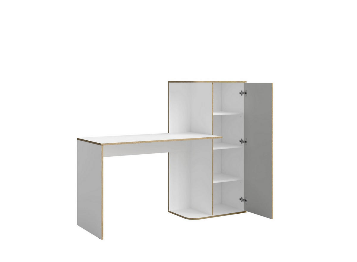 SCHREIBTISCH AMARIS 160,2x53,3x128,7 cm Bürotisch Computertisch, Weiß - Weiß, Holzwerkstoff (53.3/160.2/128.7cm) - MASSENO