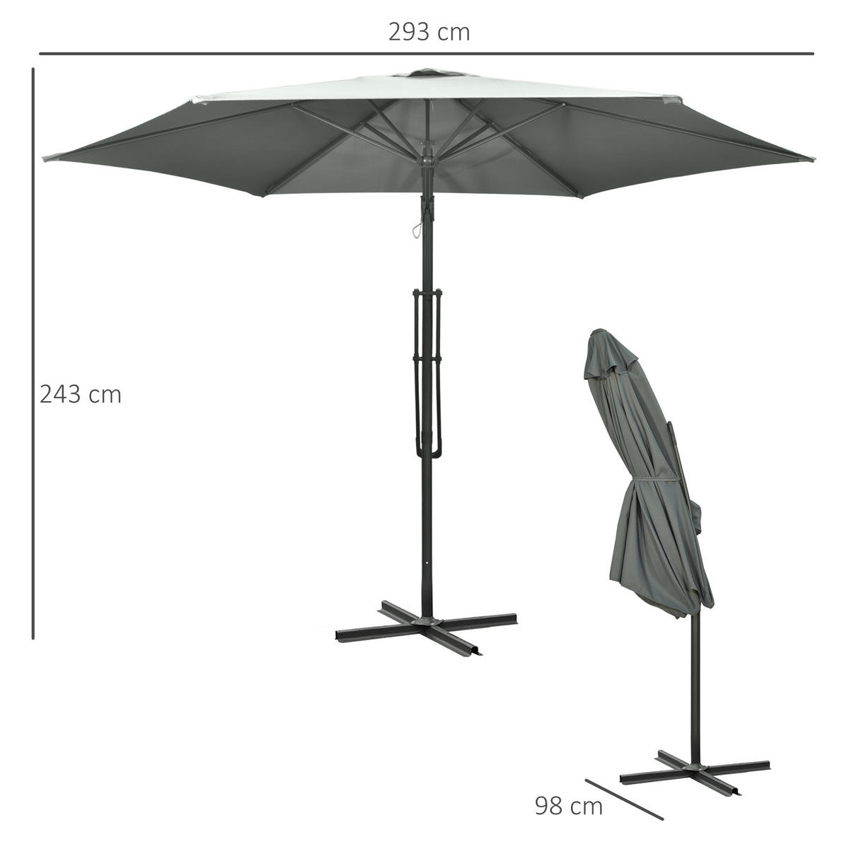 AMPELSCHIRM aus Metall, Polyester Dunkelgrau - Dunkelgrau, Metall (293/293cm) - Outsunny