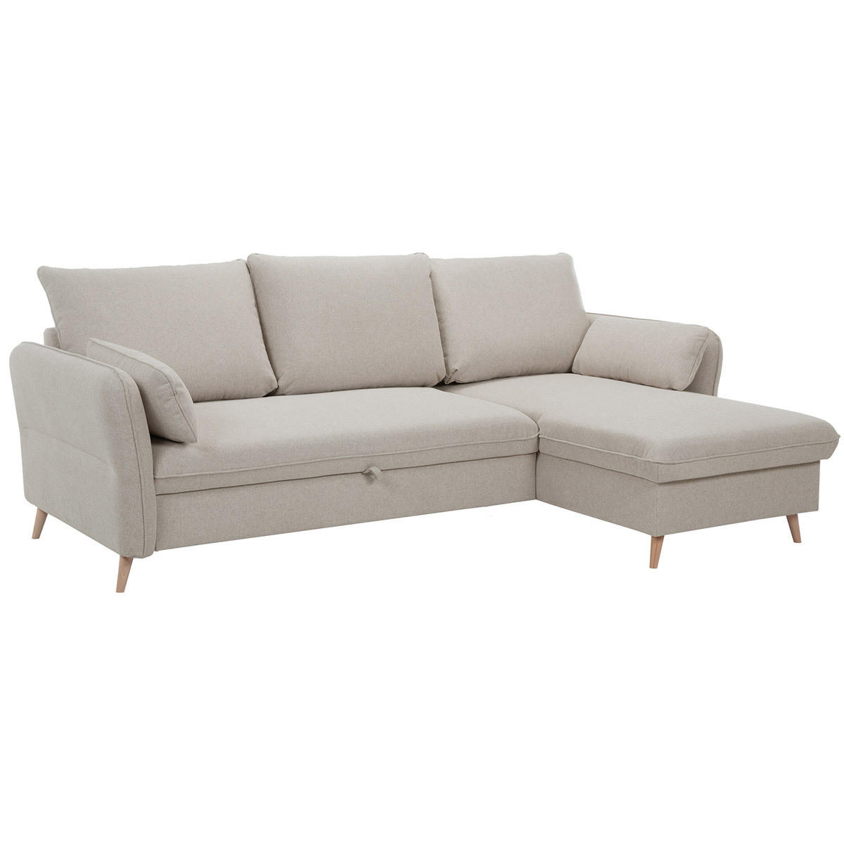 SCHLAF-ECKSOFA Stauraum 3/4-Sitzer Ozeanblauer Stoff Helles Holz DRISS - Beige, Textil (159.5/241cm) - Miliboo