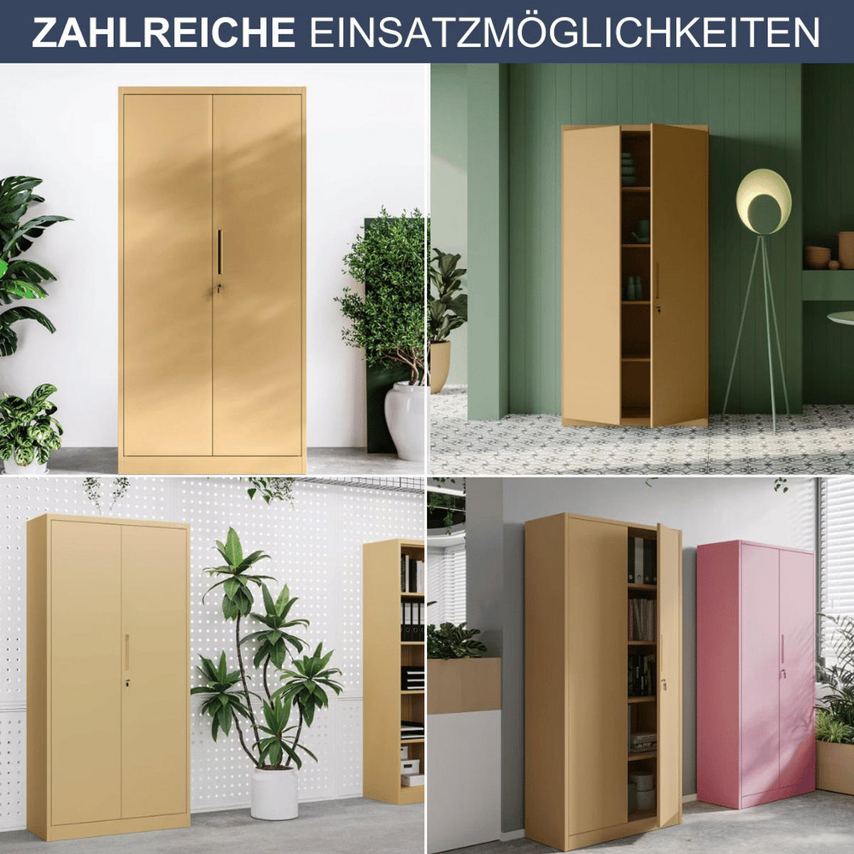 AKTENSCHRANK abschließbar KADO mit Flügeltüren 195x90x40cm Beige - Beige, Metall (90/195/40cm) - DELUKE