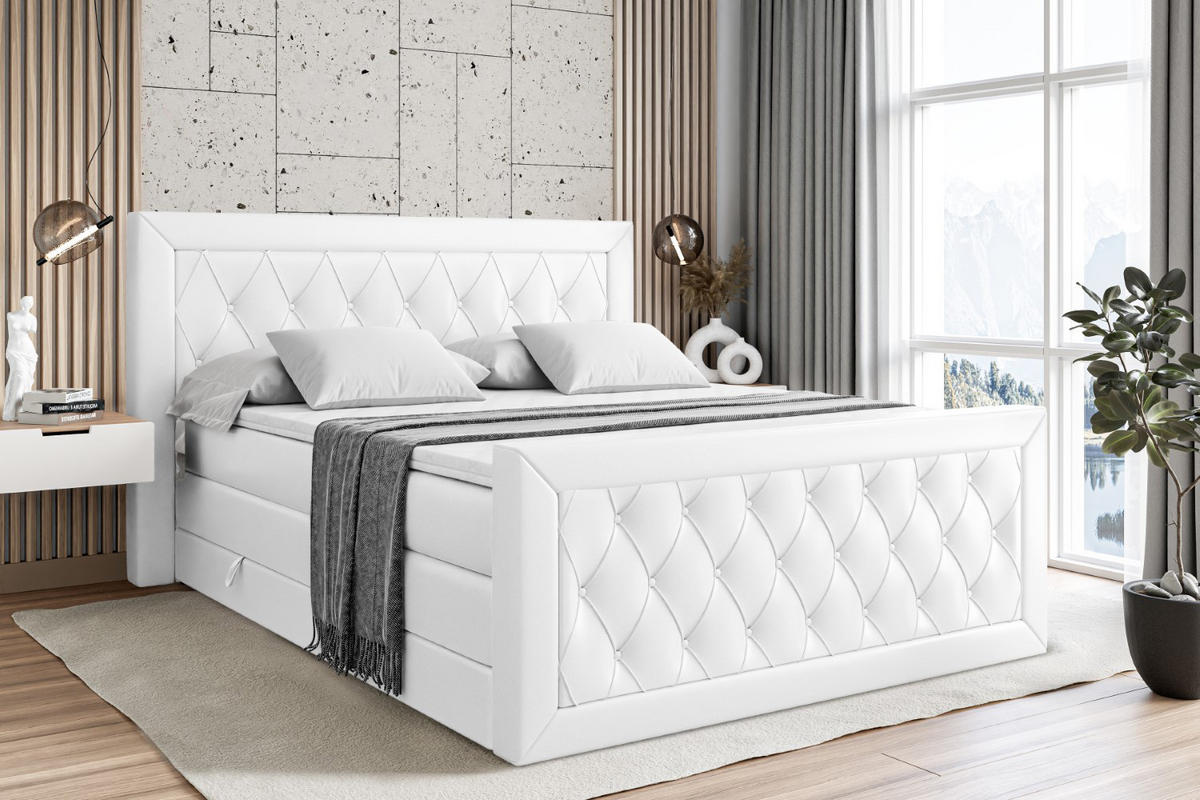 BOXSPRINGBETT NOEL-Z KING - 180 x 200 - H3/H4 - Weiß Hochglanz - Weiß Hochglanz, Holzwerkstoff (180/200cm) - ALTDECOR