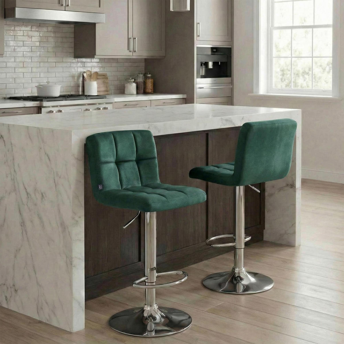 BARHOCKER Samt grün - Chromfarben/Grün, Textil/Metall (46/94/47cm) - CLP