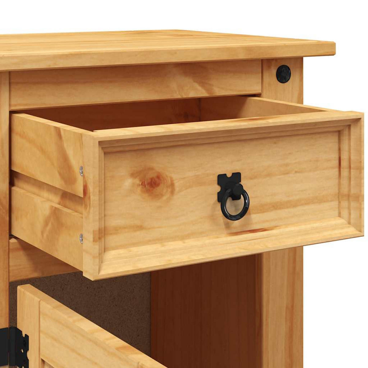 NACHTTISCH Im Mexiko-Stil mit 1 Schublade, 1 Tür 53/39/66 cm aus Massivholz Kiefer - Schwarz/Braun, Holz/Metall (53/66/39cm) - vidaXL