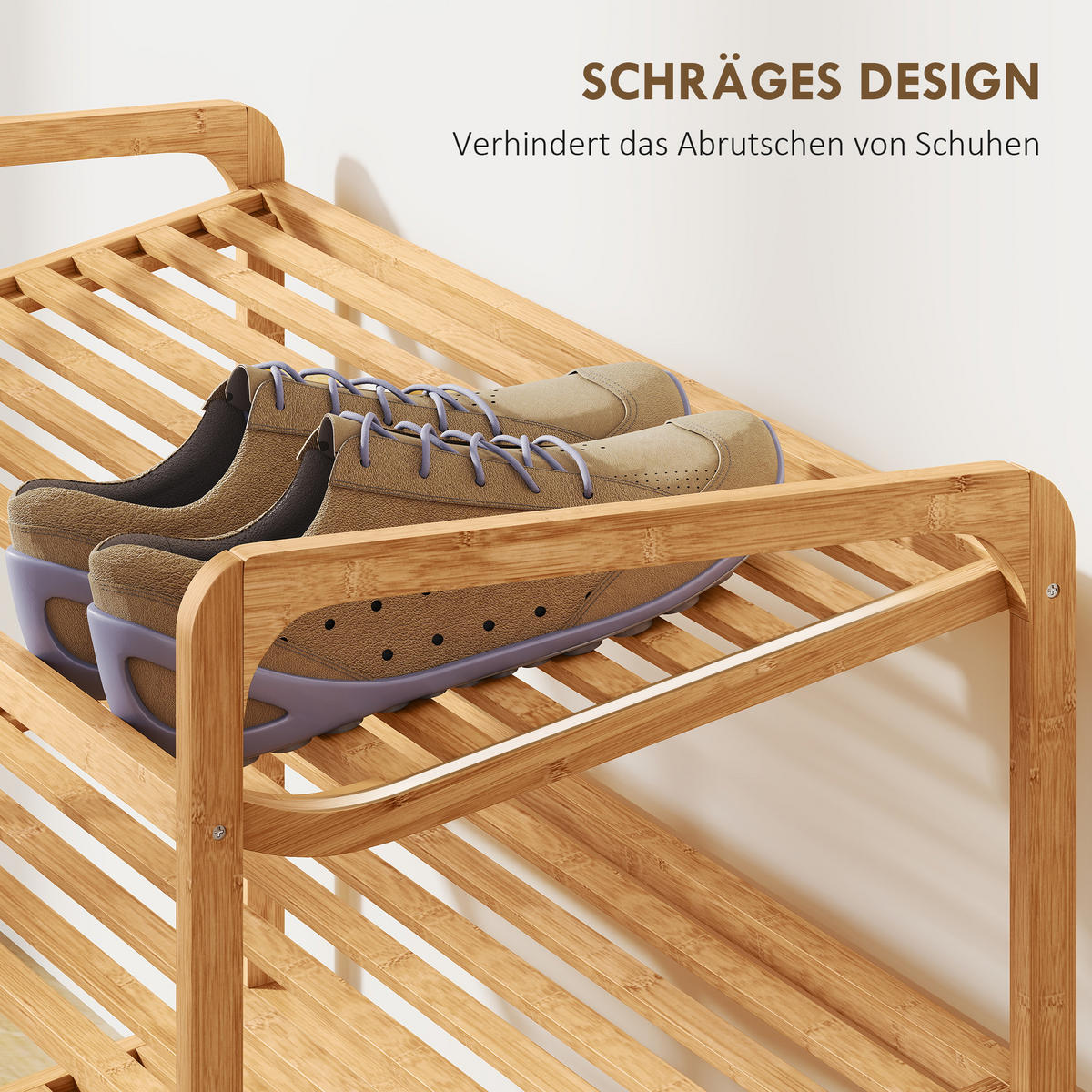 SCHUHREGAL mit 3 Ebenen Schuhaufbewahrung Schuh-Organizer für 9-12 Paar - Naturfarben, Holz/Bambusholz (33/50.8/76cm) - HOMCOM