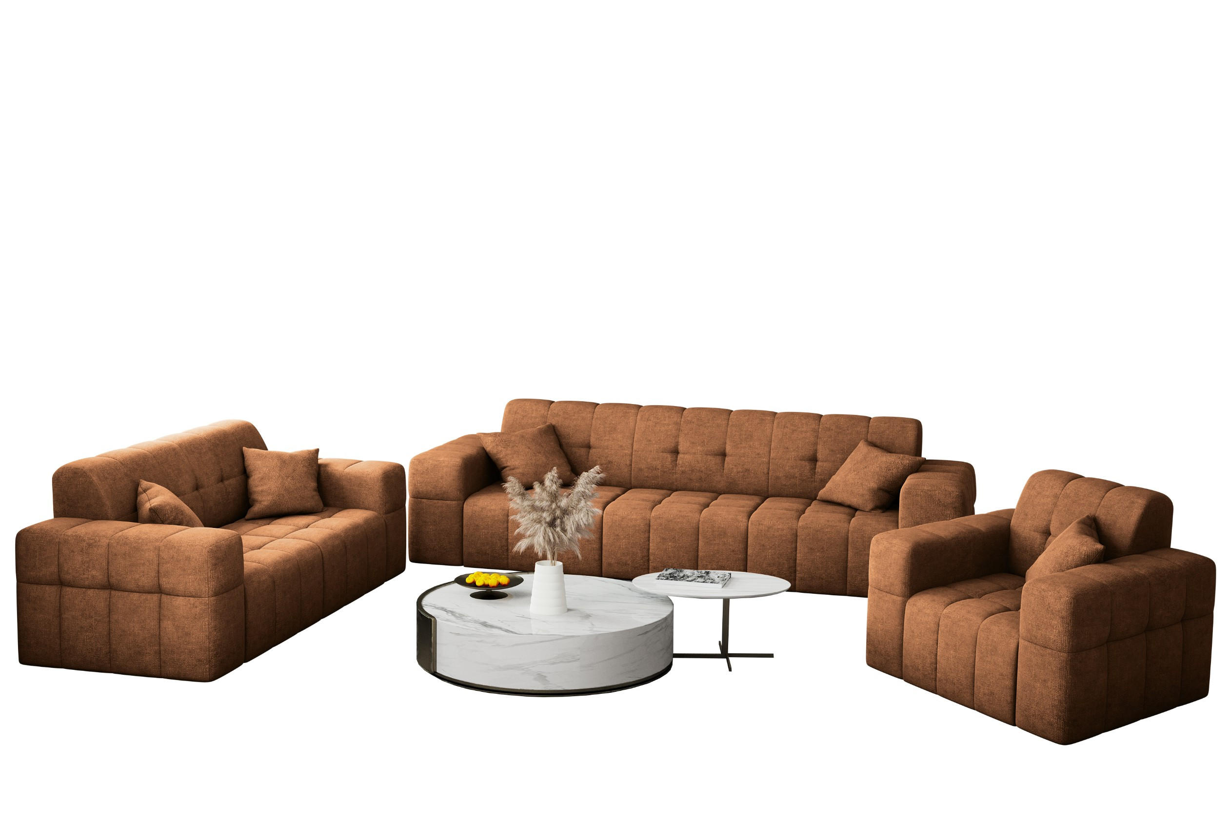SITZGARNITUR 3+2+1 NIMES Stoff Perfect Harmony Orange - Orange, Holz/Textil (245/82/92cm) - Kaiser Möbel