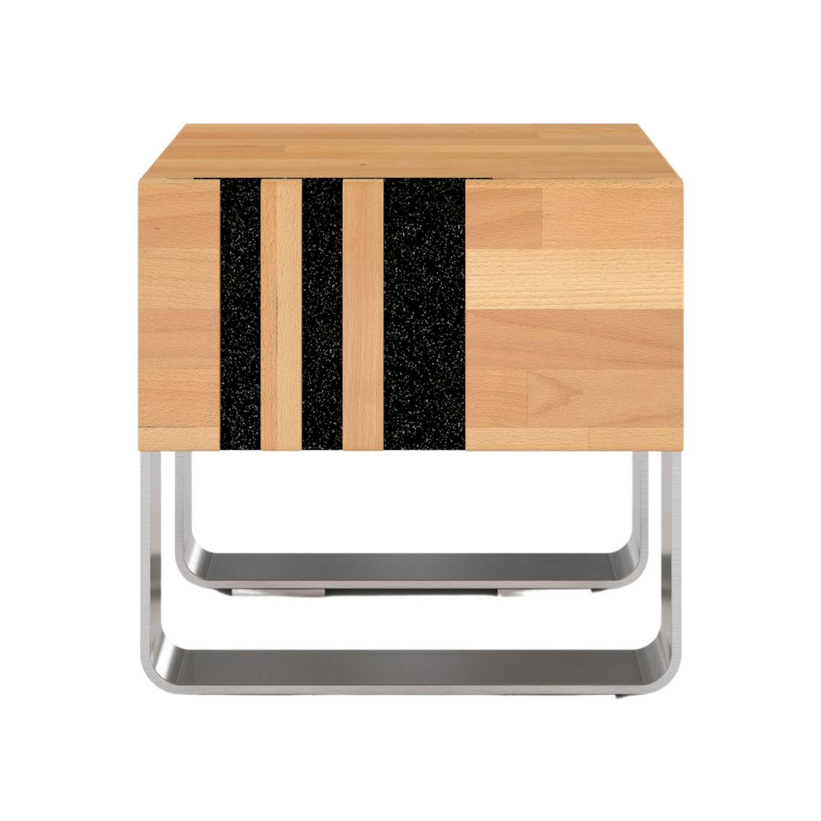 MASSIVHOLZNACHTTISCH Kielce mit Metallfüßen, Buche - lackiert, Naturfarben, Schwarz Glas - Edelstahlfarben/Buchefarben, Holz/Metall (40/39/38cm) - Visby