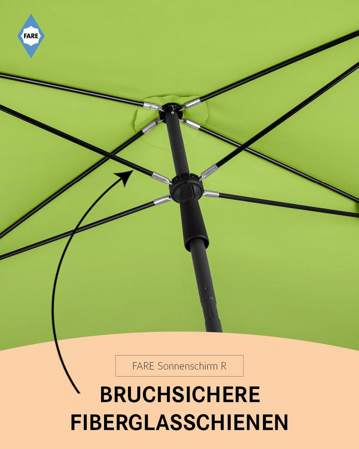 SONNENSCHIRM 122/200/126 cm - Grün, Kunststoff (200/122cm) - FARE