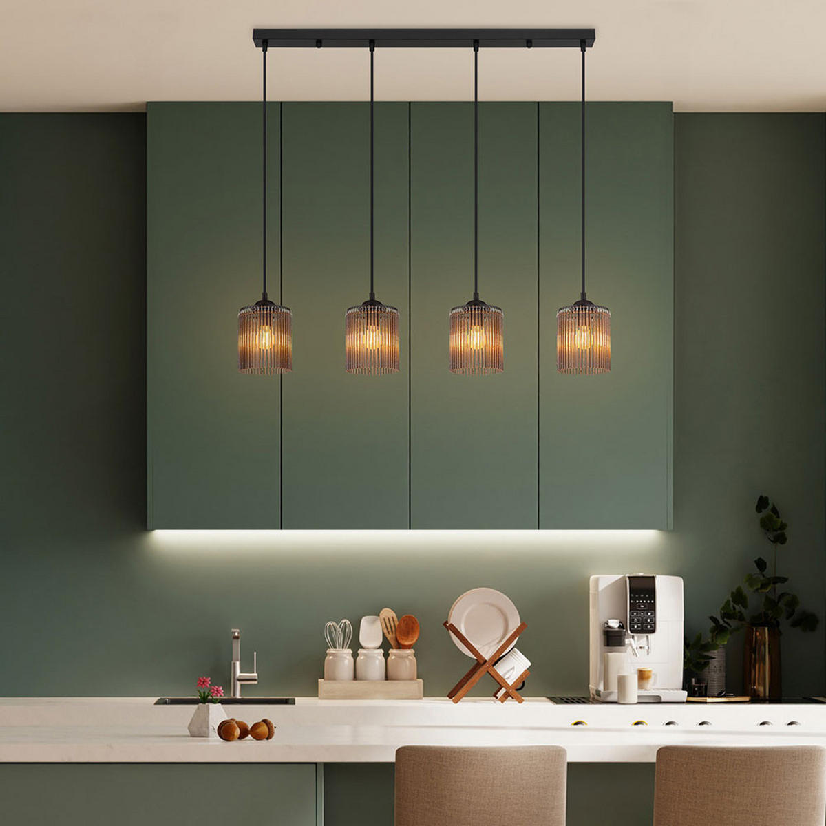 LED PENDELLEUCHTE Rauchfarben Schwarz 4-flammig - Grau, Metall (87/12/133cm) - Nowa