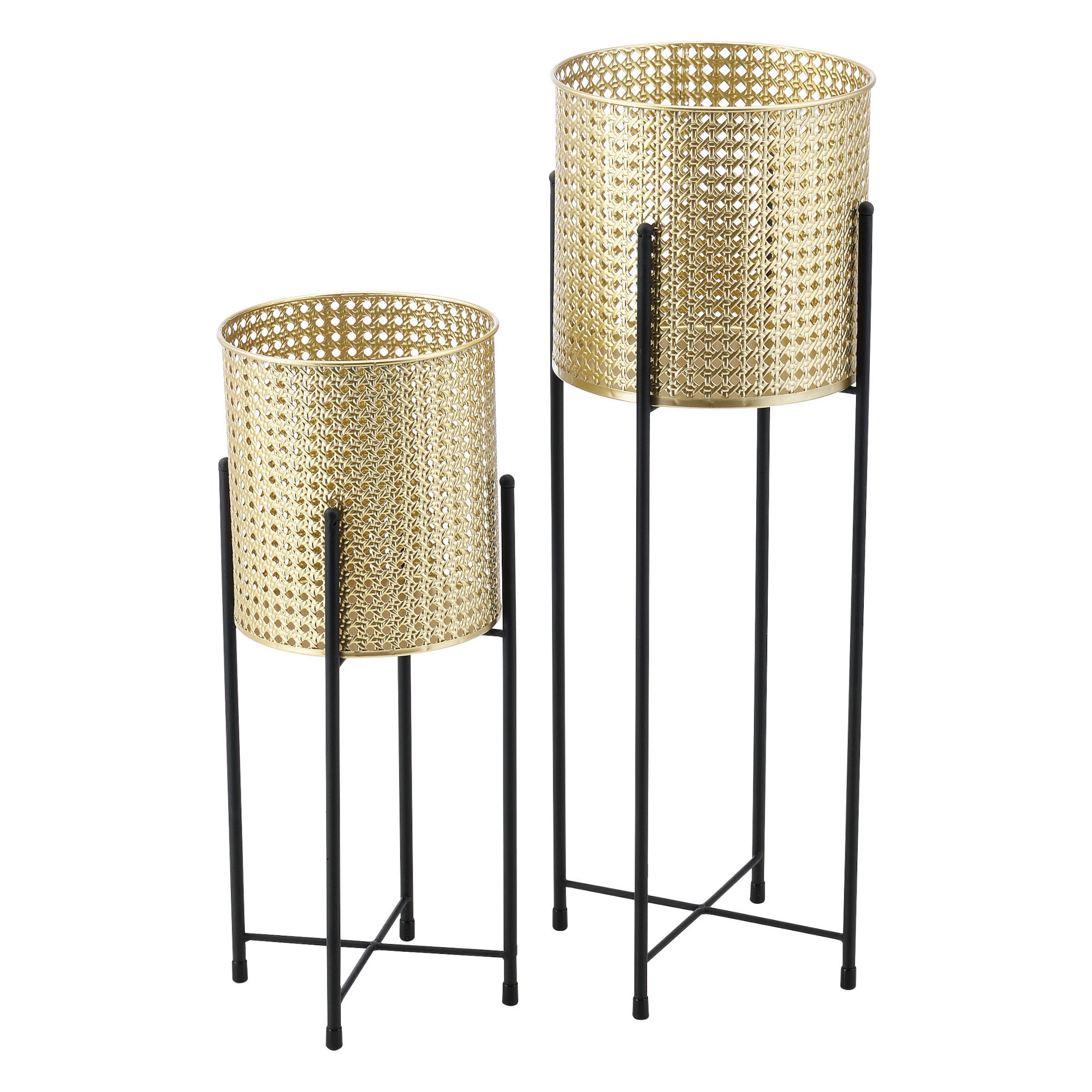 SADA STOJANŮ NA ROSTLINY 2 KS. Mol - černá/zlatá, kov (24/70/24cm) - [en.casa]